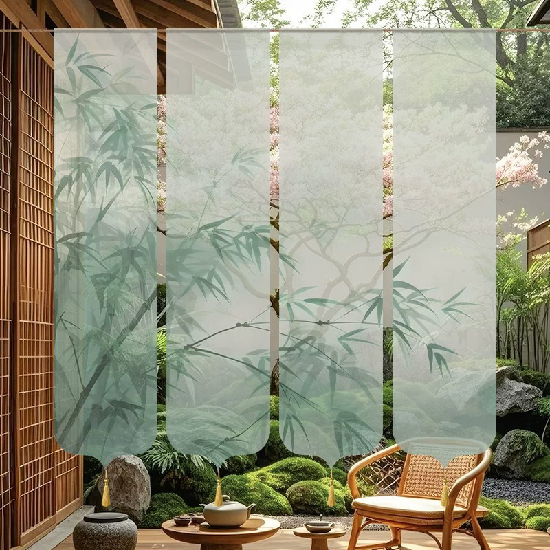 Zen Bamboo Print Sheer Room Di - Room Divider Bamboo 评论和价格