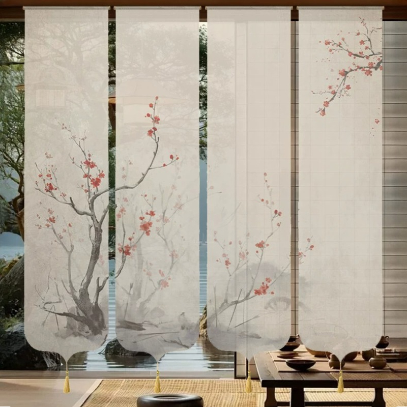 Zen Bamboo Print Sheer Room Di - Room Divider Bamboo 评论和价格