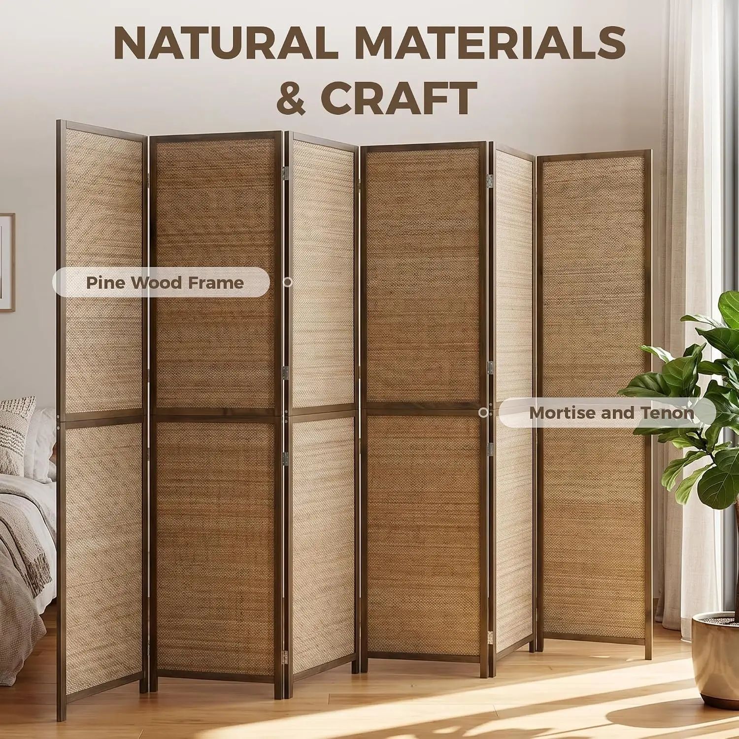 6 FT Room Divider, 6 Panel Han - Room Divider Bamboo 评论和价格