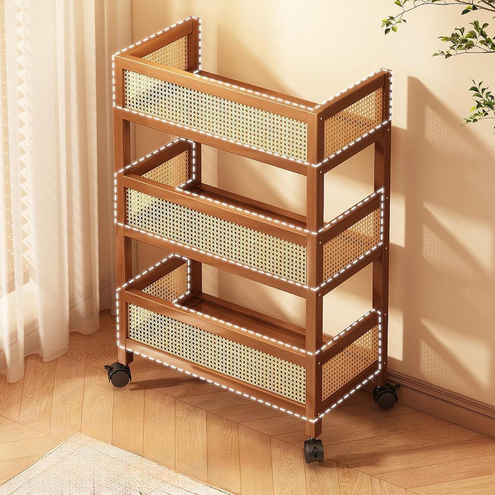 3 Tiers Rolling Utility Cart S - Room Divider Bamboo 评论和价格