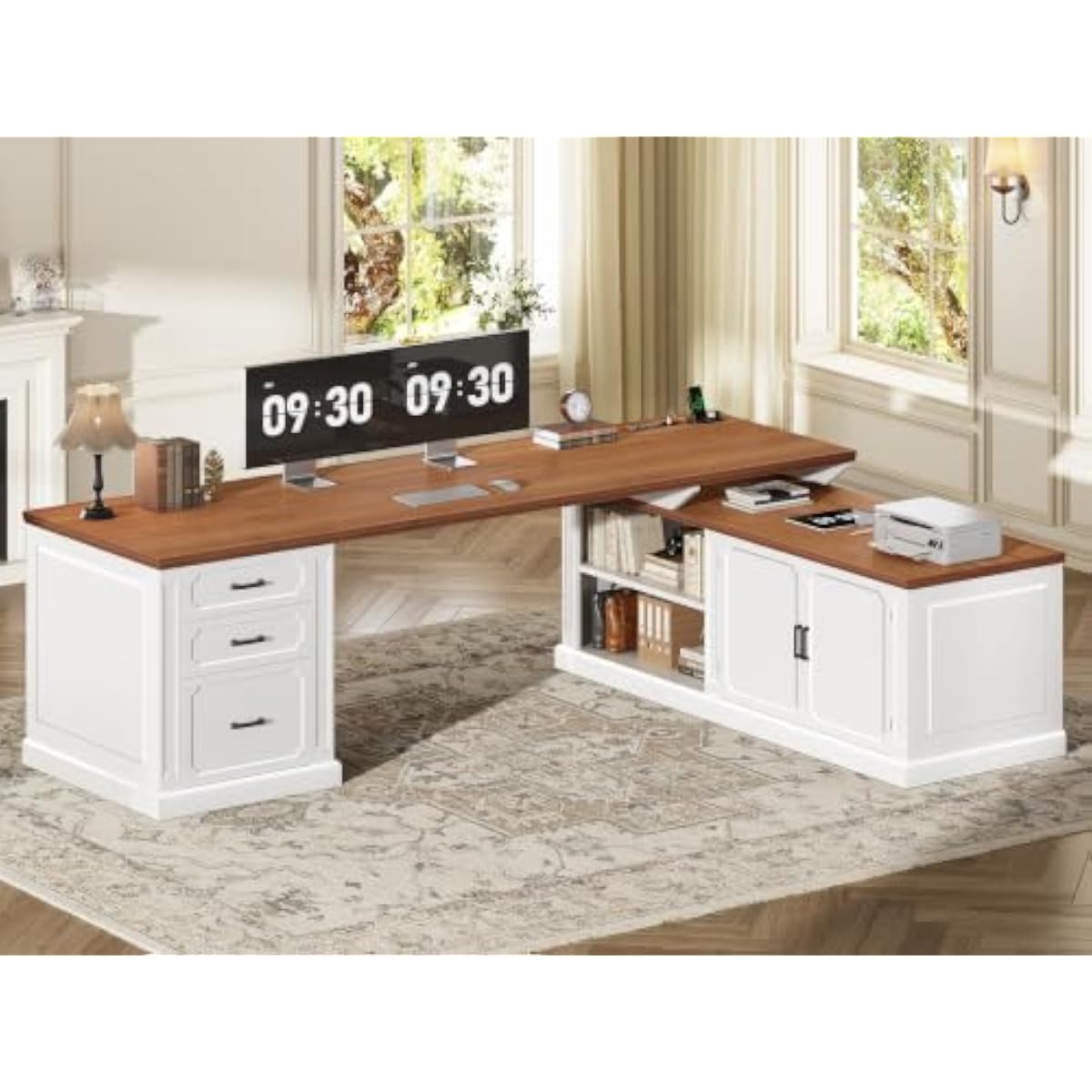 Farmhouse-style L-shaped works - Office Furniture Plus 评论和价格