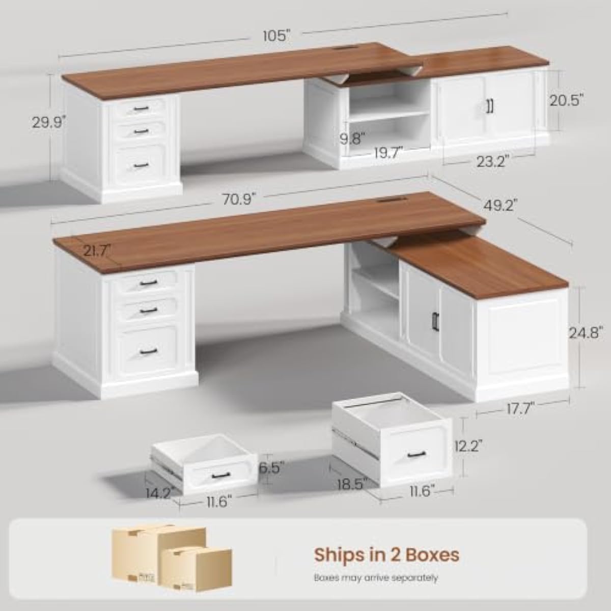 Farmhouse-style L-shaped works - Office Furniture Plus 评论和价格