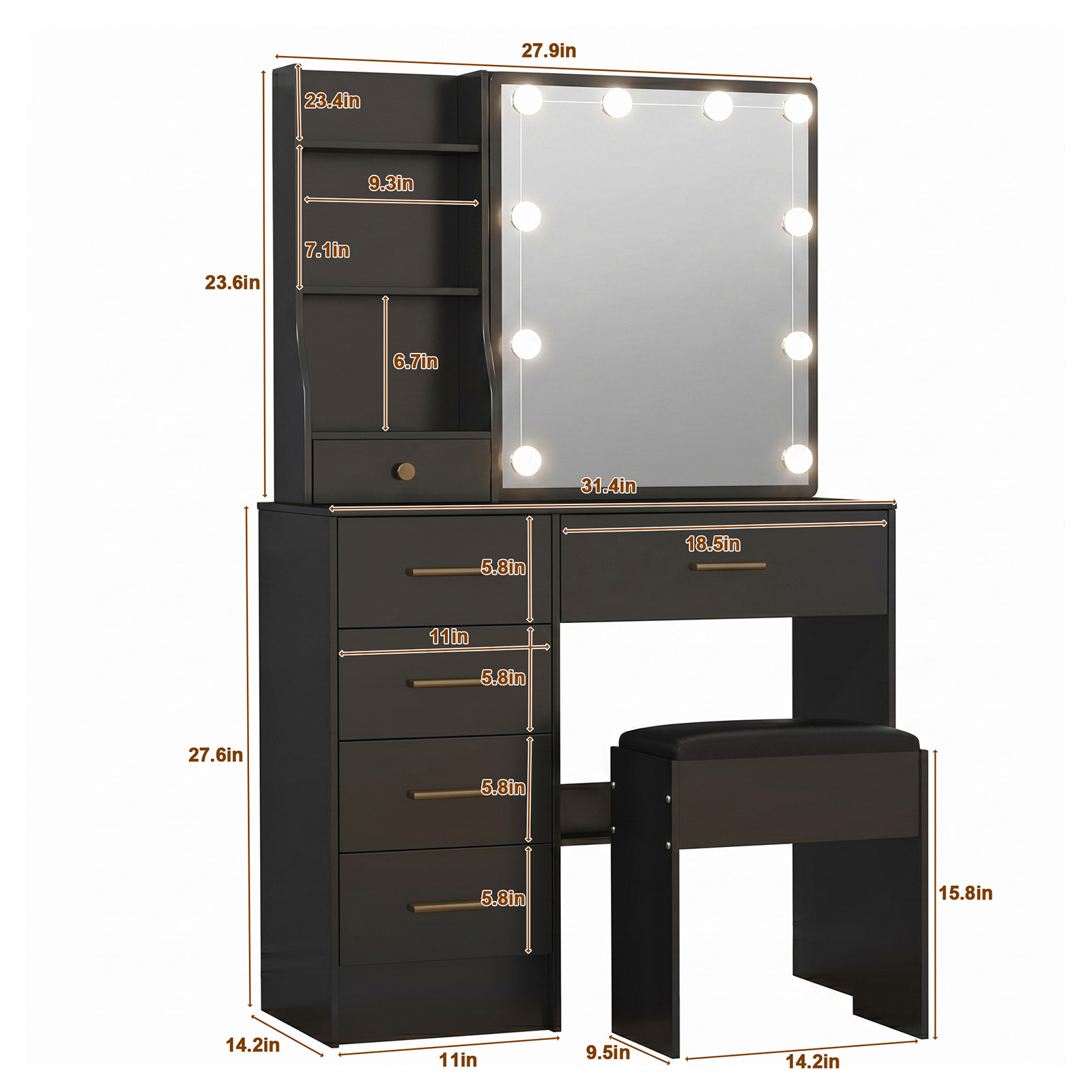 Teousev Black Vanity Desk Set  - Office Furniture Okc 评论和价格