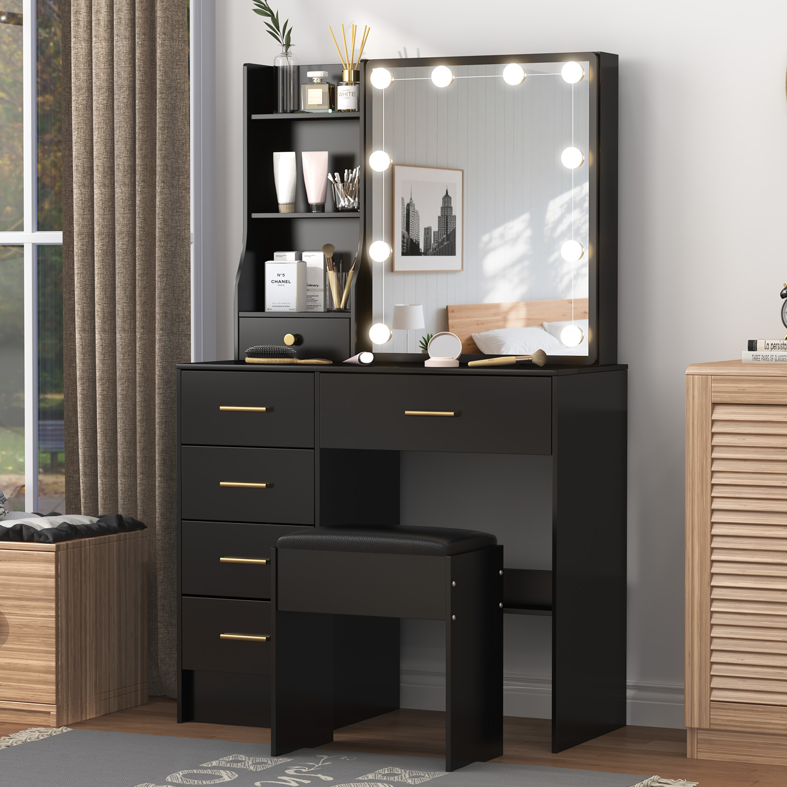 Teousev Black Vanity Desk Set  - Office Furniture Okc 评论和价格