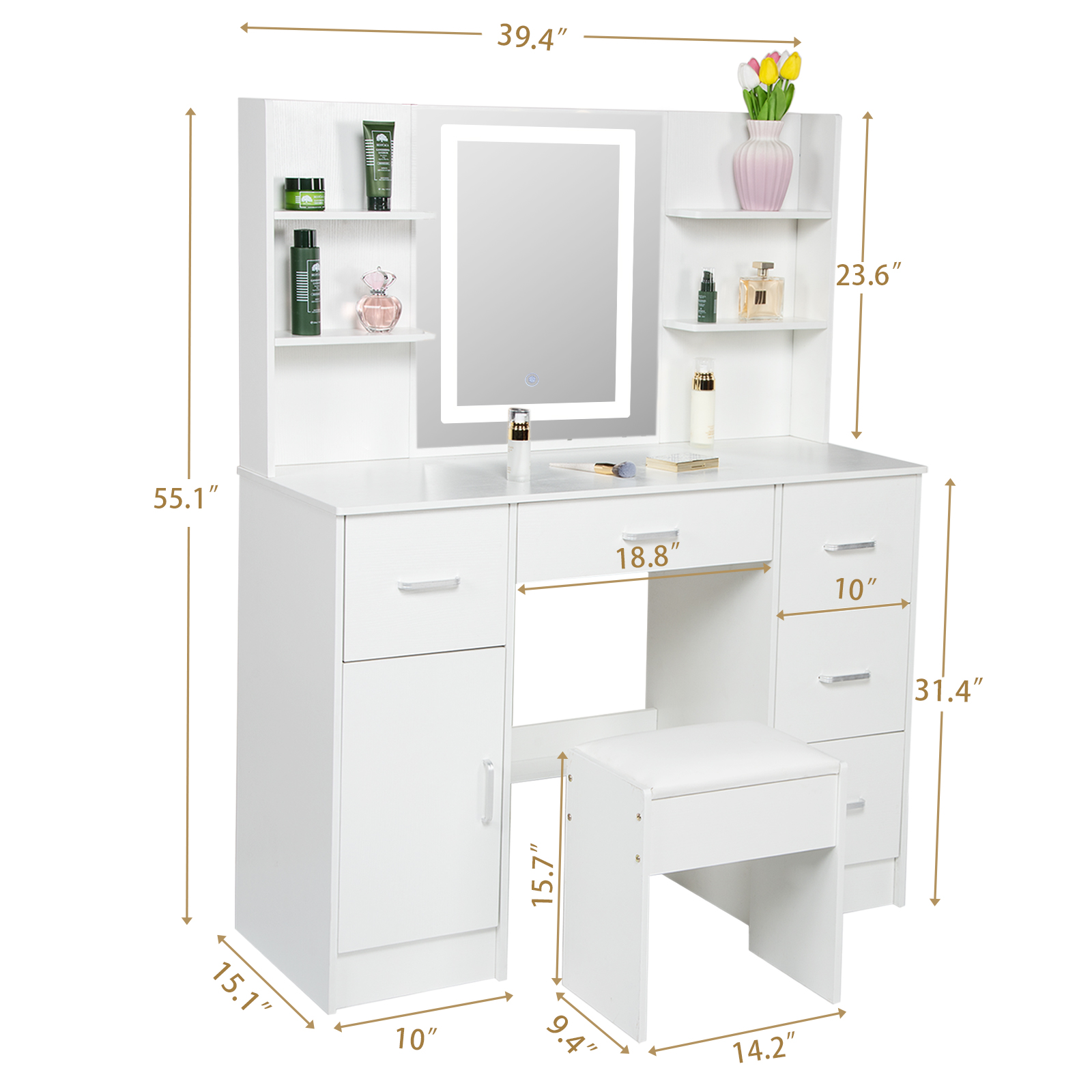 LED Lighted Vanity Table Set,  - Office Furniture Okc 评论和价格